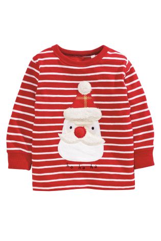 Red Stripe Long Sleeve Santa Christmas T-Shirt (3mths-6yrs)